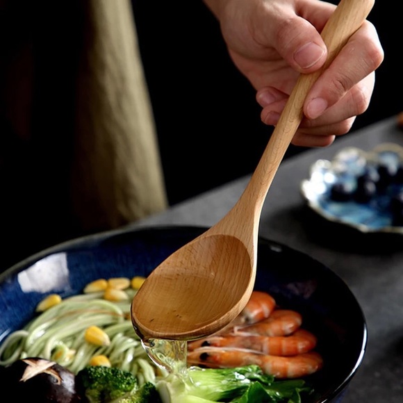 Wooden spoon large round soup rice Multi-use salad 1PC - Picture 6 of 10